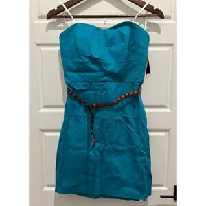 BCX strapless blue dress with brown belt - new with tags - size 7